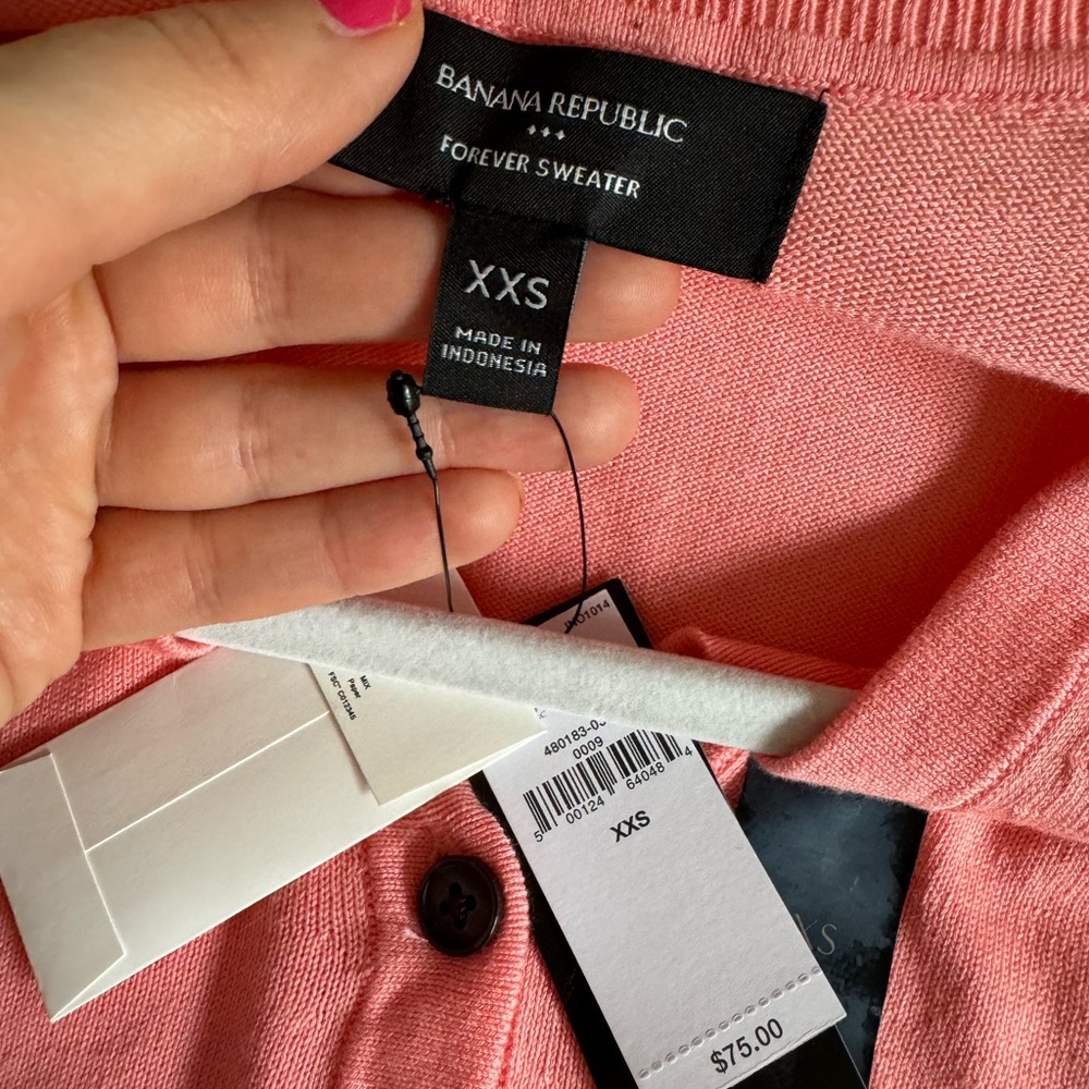 Banana Republic Forever Sweater Neck Cardigan NWT XXS Pink/coral Preppy Coquette - Picture 3 of 3